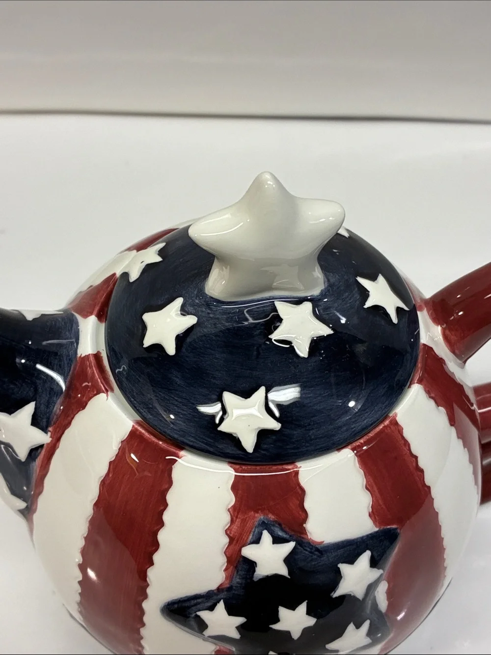 Patriotic Star Ceramic Teapot and Cup Set - Red, White & Blue
